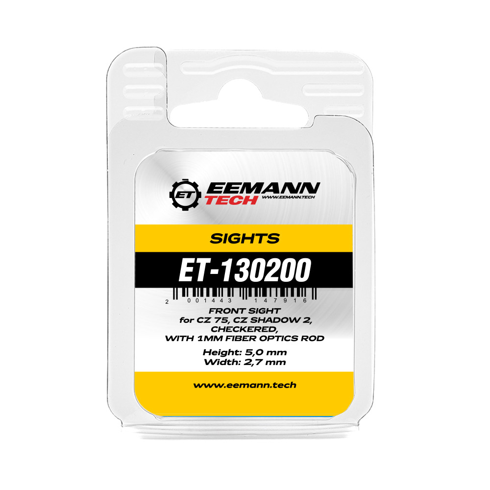 Eemann Tech Front Sight for CZ 75, CZ SHADOW 2, Checkered, with 1mm Fiber Optics Rod
