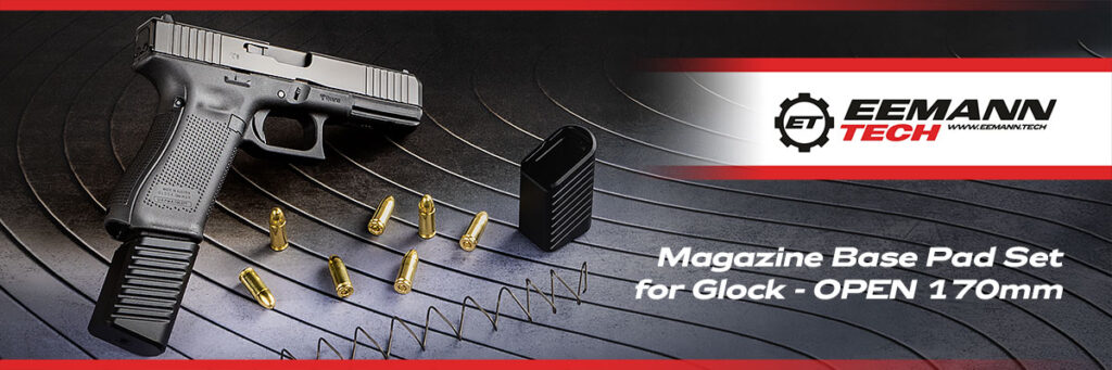 NEW PRODUCT EEMANN TECH MAGAZINE BASE PAD SET FOR GLOCK – OPEN 170MM